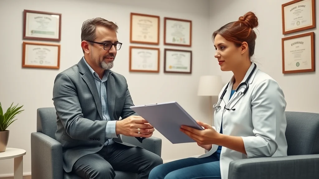 chiropractor in sacramento ca friendly reassurance, detailed patient consultation in a professional office, reviewing medical history in Sacramento CA, warm atmosphere