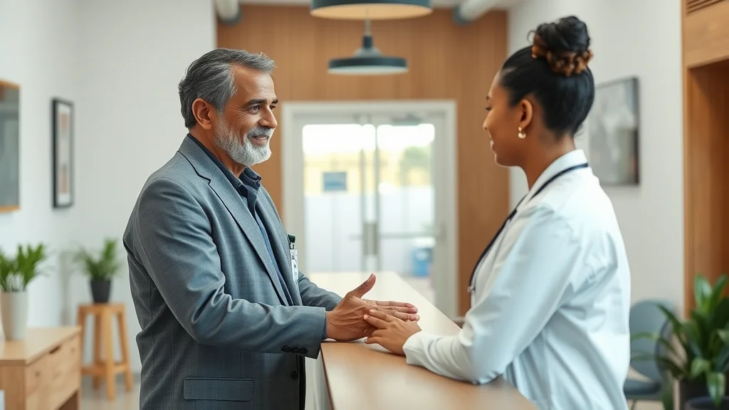 Best Sacramento chiropractor in a welcoming Sacramento CA clinic interior greeting a diverse patient at the front desk