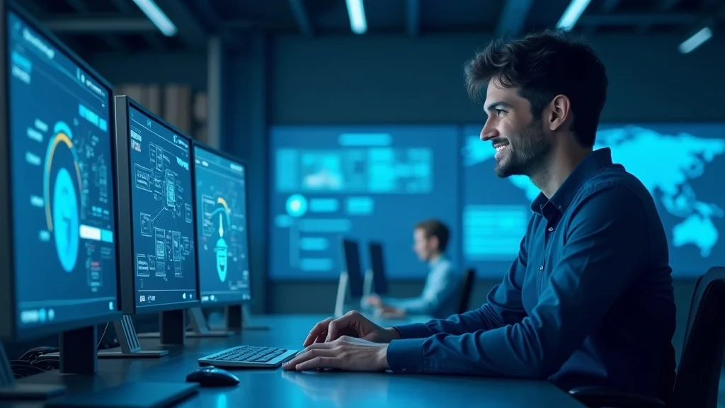 IT manager viewing integrated dashboard with CRM, calendar, and custom chatbot, ensuring seamless business automation for a CPA firm