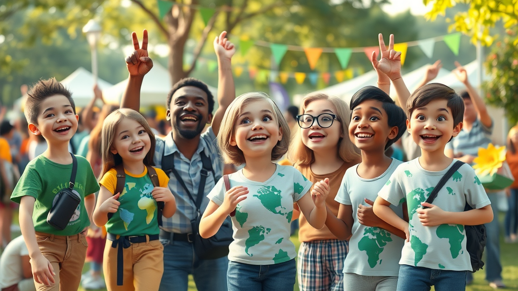 Joyful Earth Day festival in Michigan with eco-stalls and decorations