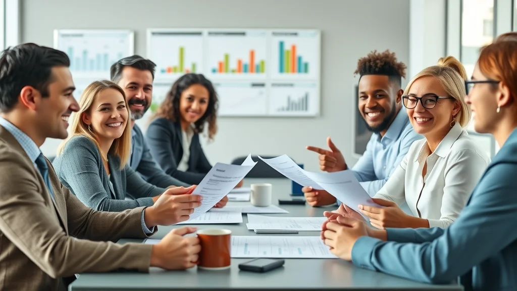 Business professionals analyzing income statements and cash flow reports in a meeting