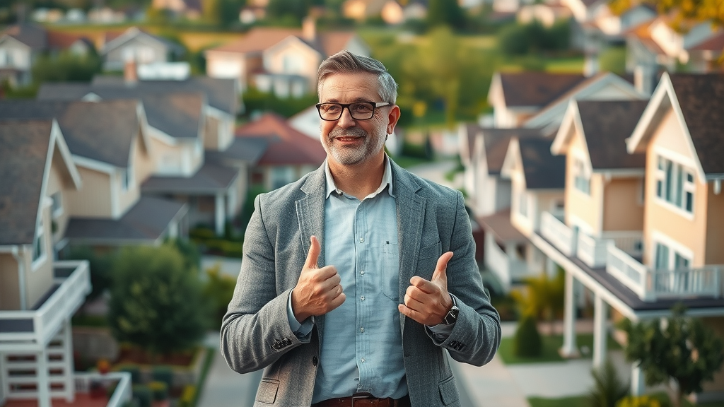 Confident real estate investor amid Michigan properties