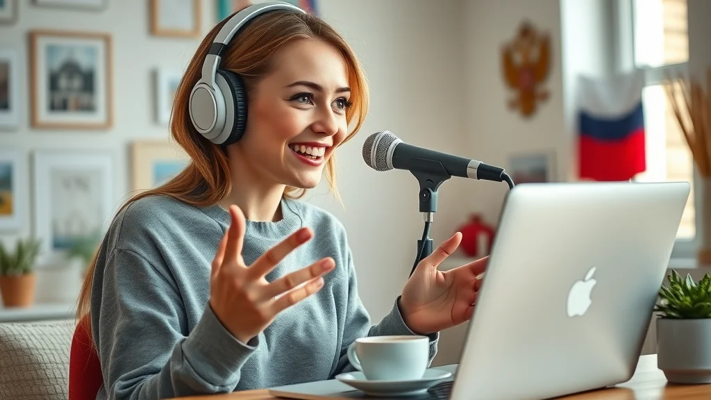 Young woman immersed in Russian language practice, using headphones for language exchange—what is the best way to learn to speak Russian