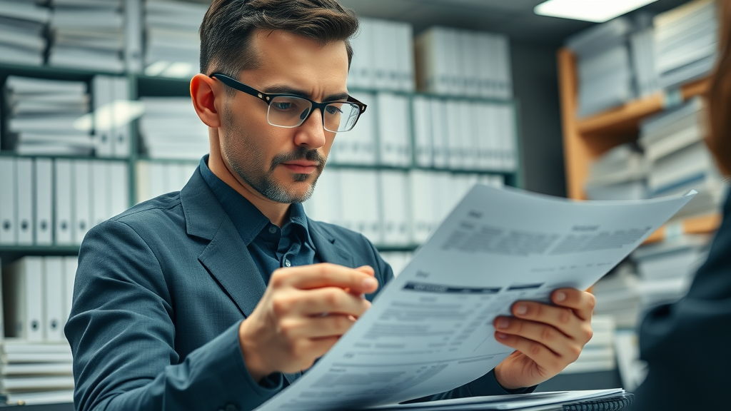 Bookkeeper reviewing cash advance eligibility requirements, highlighting financial statements