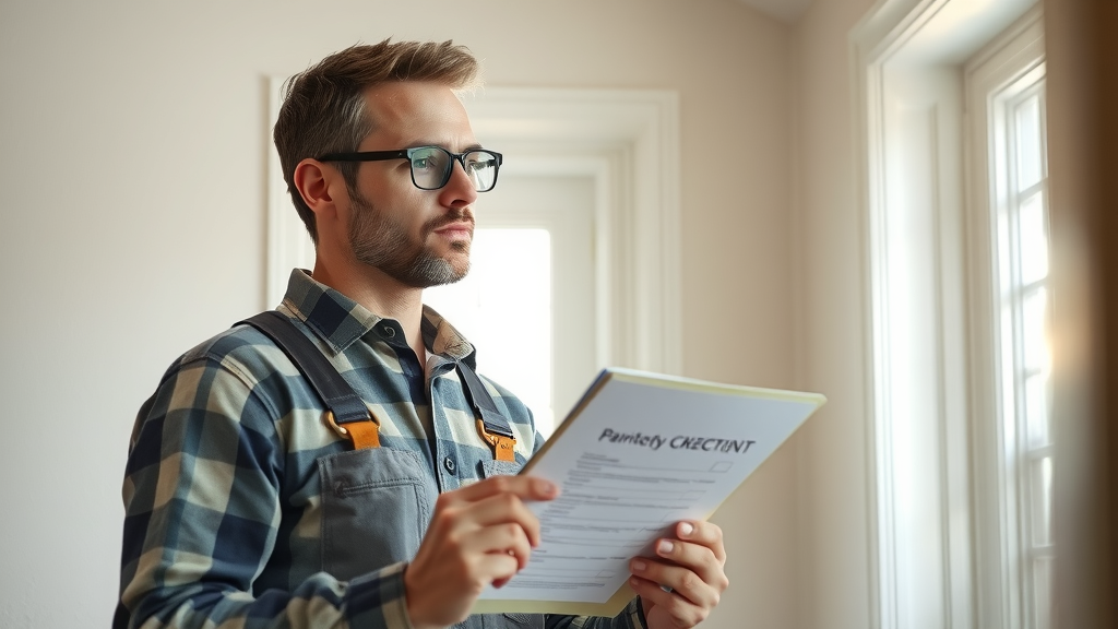 attentive house painter in minneapolis inspects the finished painted wall for quality, illustrating inspection checkpoints for interior house painters minneapolis