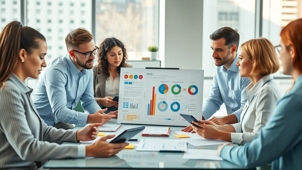 Diverse experts collaborating on an <em>AI governance framework</em> in a modern office