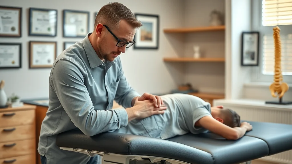 Chiropractor performing a gentle adjustment on a patient in a modern exam room, showcasing expert back and neck pain care at a Saturday chiropractic clinic.