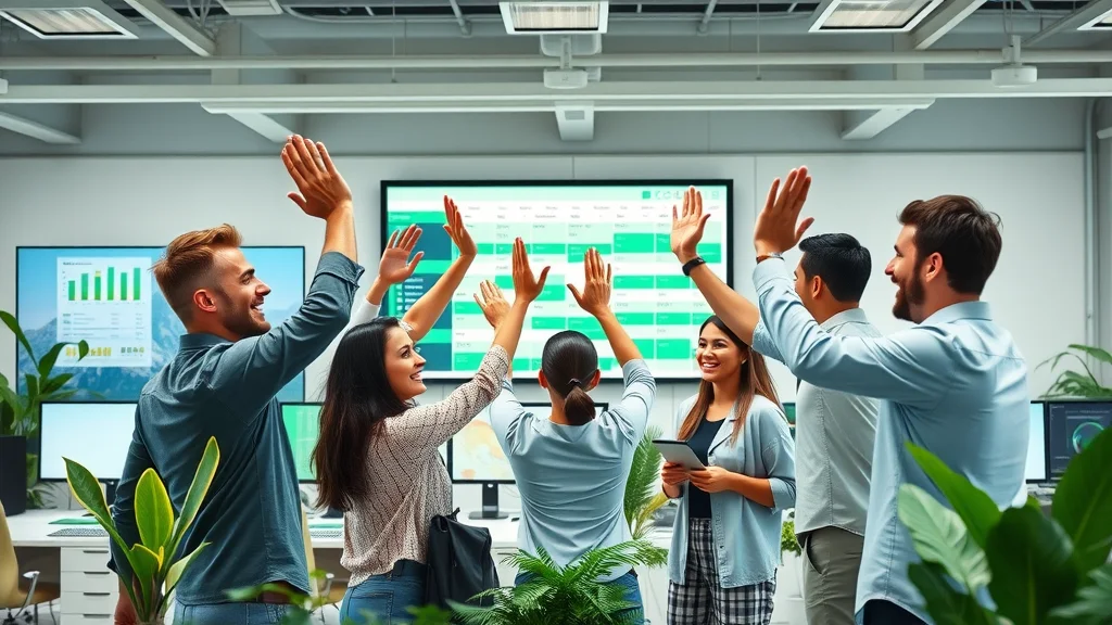 Efficient dispatch workflow with diverse team celebrating successful dispatching using trucking software