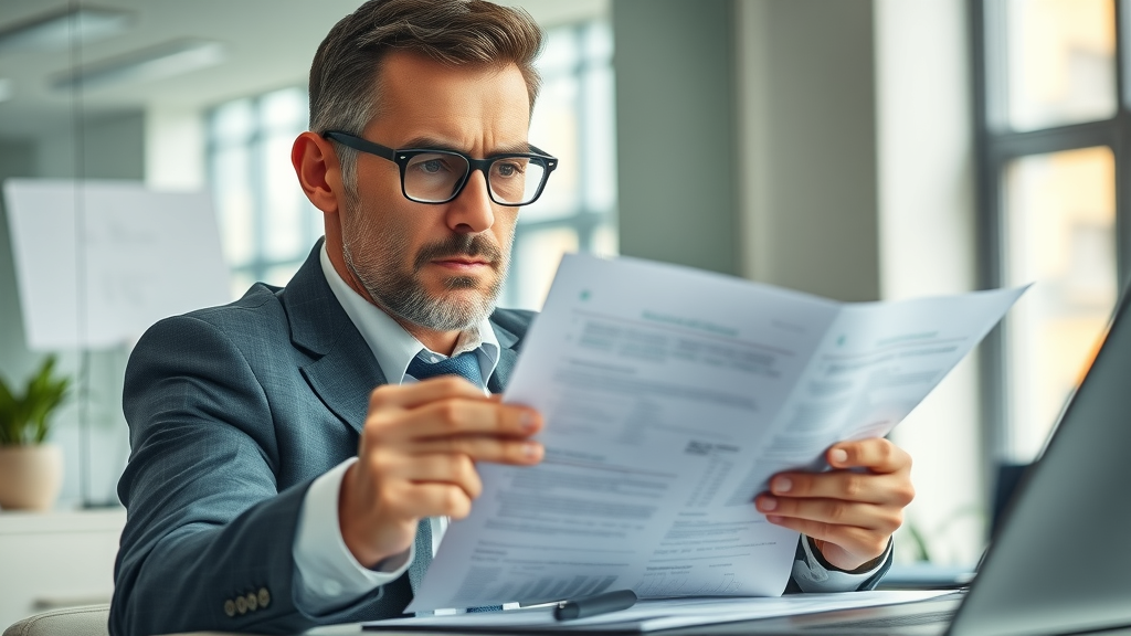 business owner urgently reviewing loan and cash advance documents at desk, comparing merchant cash advance vs loan options