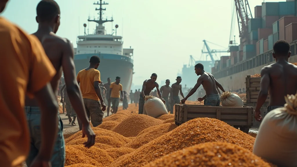 AGOA-supported Africa trade: Agricultural exports being loaded onto ships at African port for USA market