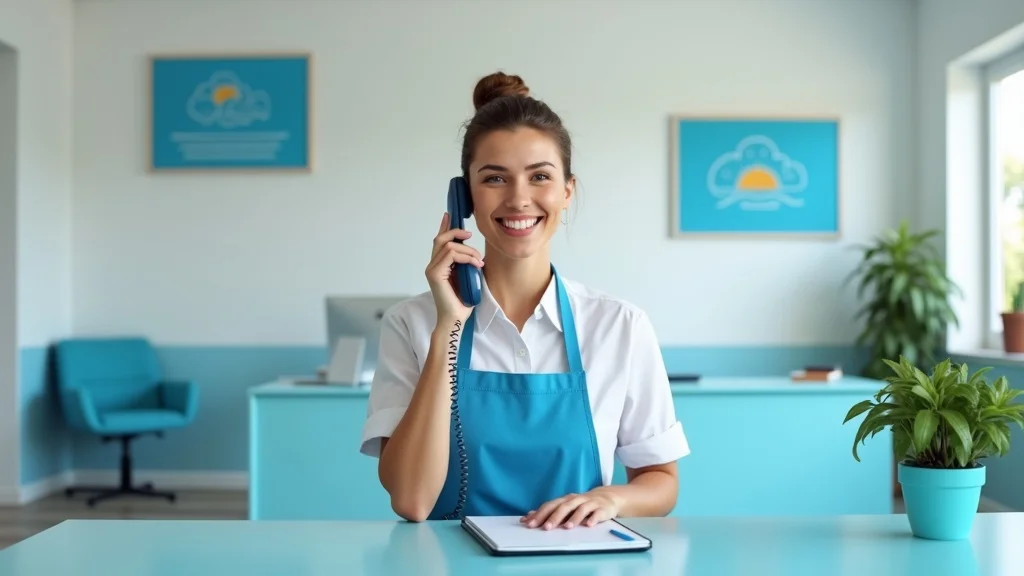 Pool service office with attentive representative on phone, ready to offer customer support for crystal clear pool needs