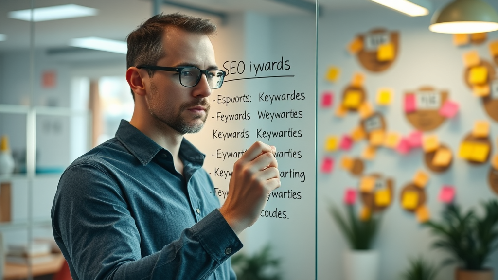 Small business marketing specialist brainstorming keyword ideas for local SEO considerations
