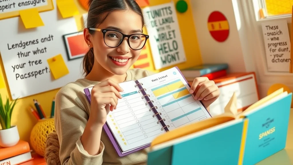 Motivated learner marking progress and learning milestones for speaking Spanish fast