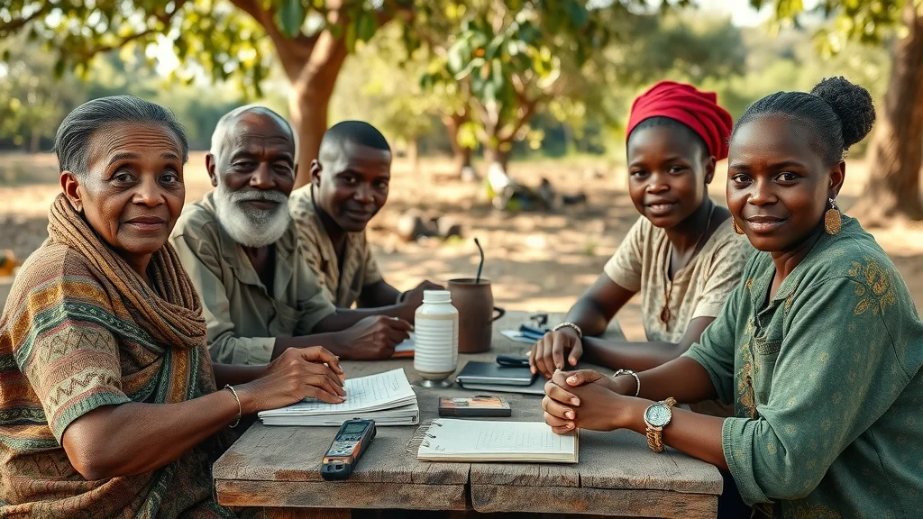 Photo of African elders and youth working together to preserve and document native languages, symbolizing revival efforts amid urbanization.