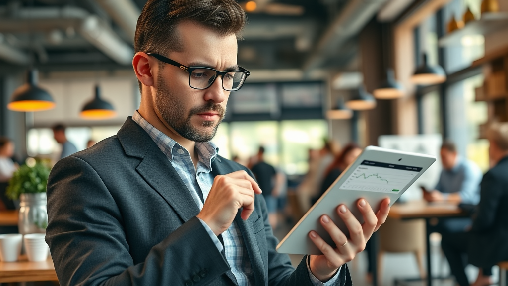 business owner reviewing merchant cash advance repayment dashboard and daily credit card sales