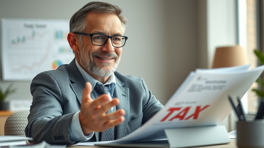experienced tax consultant giving advice desk professional charts files