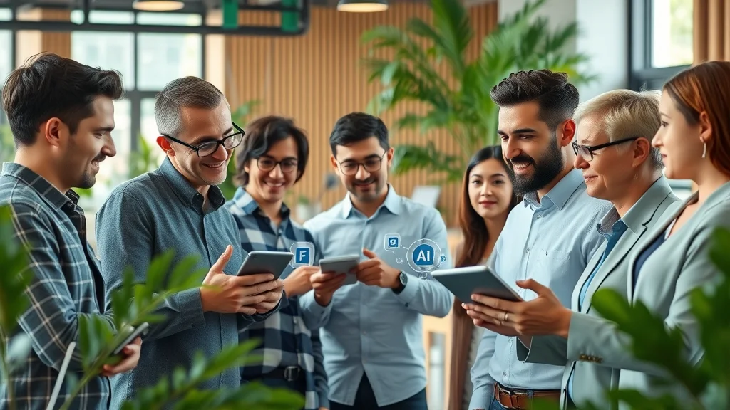 Diverse engineers in creative workspace discussing ethical AI governance, photorealistic, open office, digital tablets.