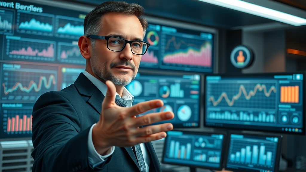 Professional banker showcases digital dashboard for equipment financing options in Phoenix