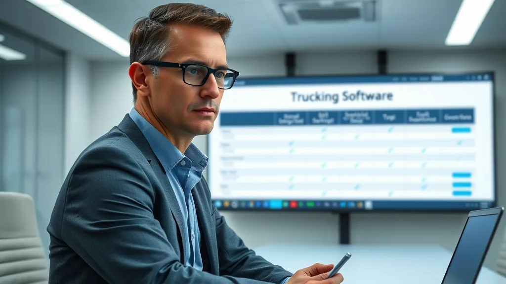 Business analyst reviewing side-by-side table of trucking management software core features and pricing