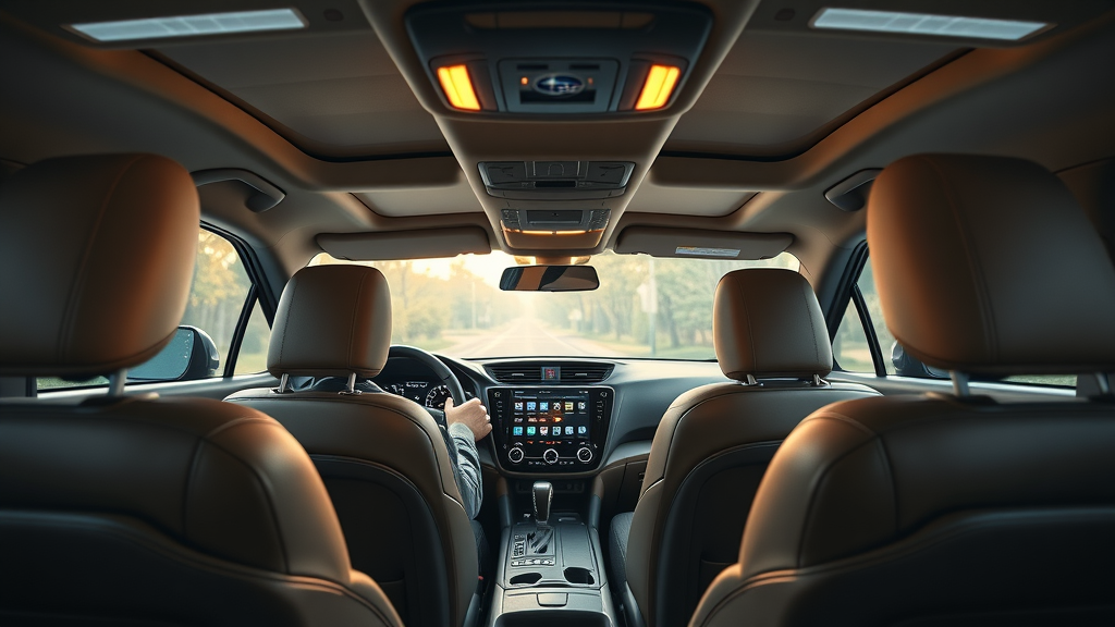 2026 Subaru Outback luxurious interior with dual digital touchscreens, premium leather, and ambient LED lighting