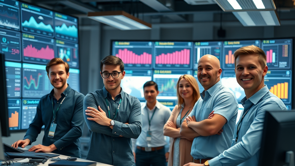 successful ecommerce business team monitoring generative AI search analytics in a digital workspace