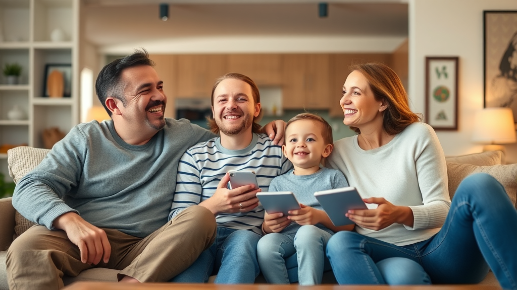 Happy family in a radon-mitigated home enjoying peace of mind