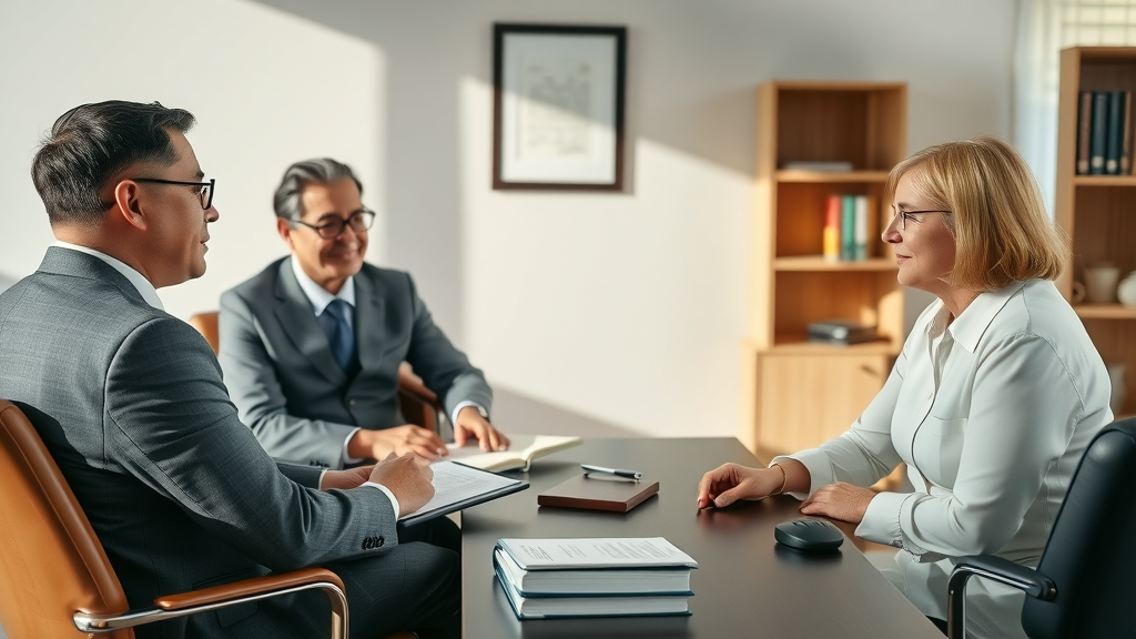 divorce mediation attorney prospect ct calm office setting engaged discussion sunlit law office legal books