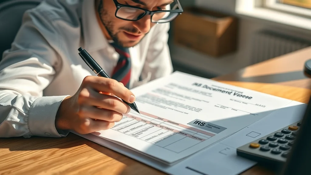 Business professional reviewing IRS form and penalty notice for payroll tax late filing and trust fund taxes