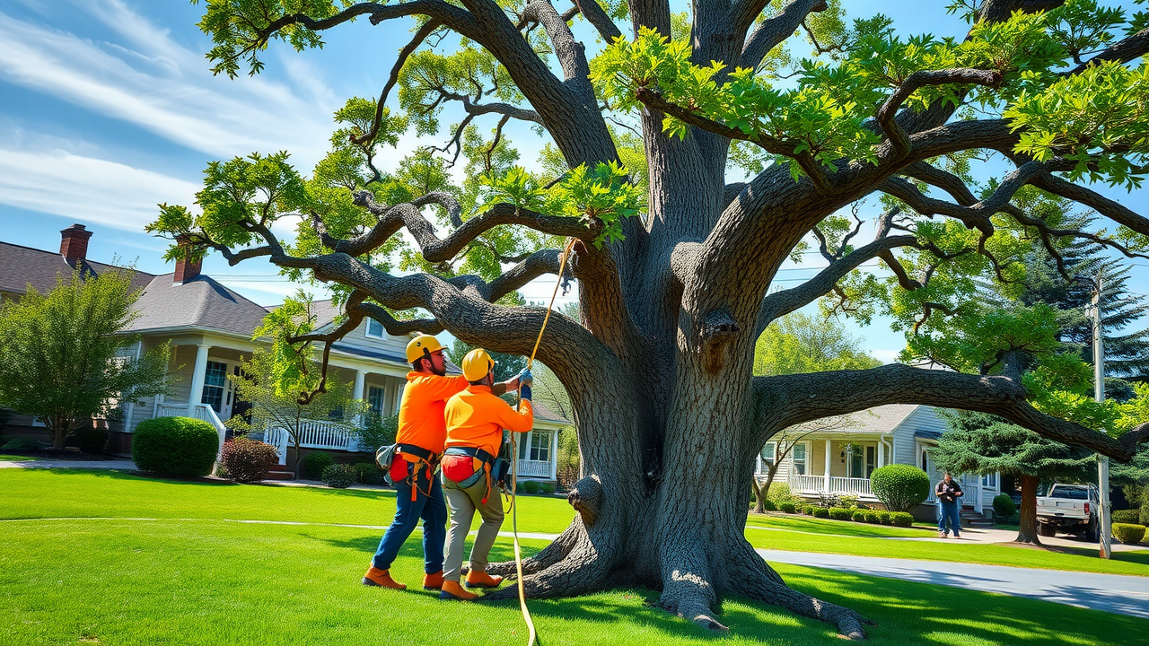 Certified arborists perform tree service in Ledgewood, NJ residential yard