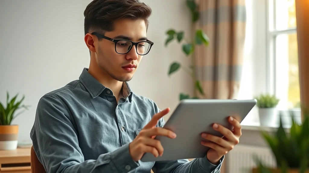 Thoughtful young professional reviewing a budget on a tablet to develop financial discipline in a cozy home office
