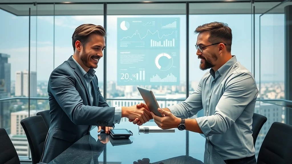 AI consultant and small business owner collaborating over AI-driven dashboards, building trust while finding ways to integrate AI into business processes