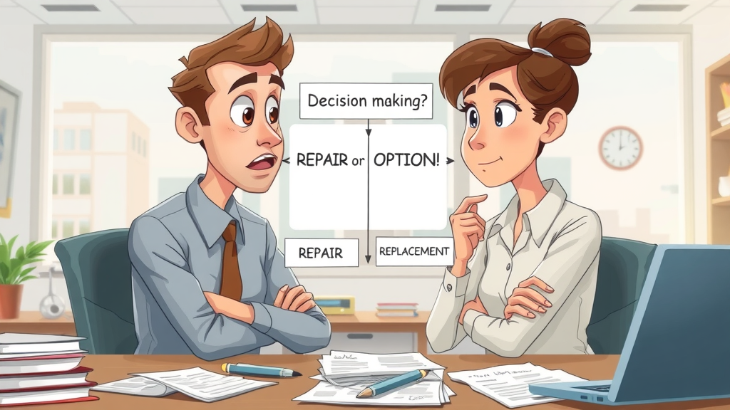 Illustration of decision-making flowchart for choosing drain repair or replacement.