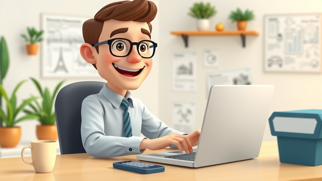 Small business owner applying for heavy equipment financing on laptop, office setting - equipment loan application Michigan