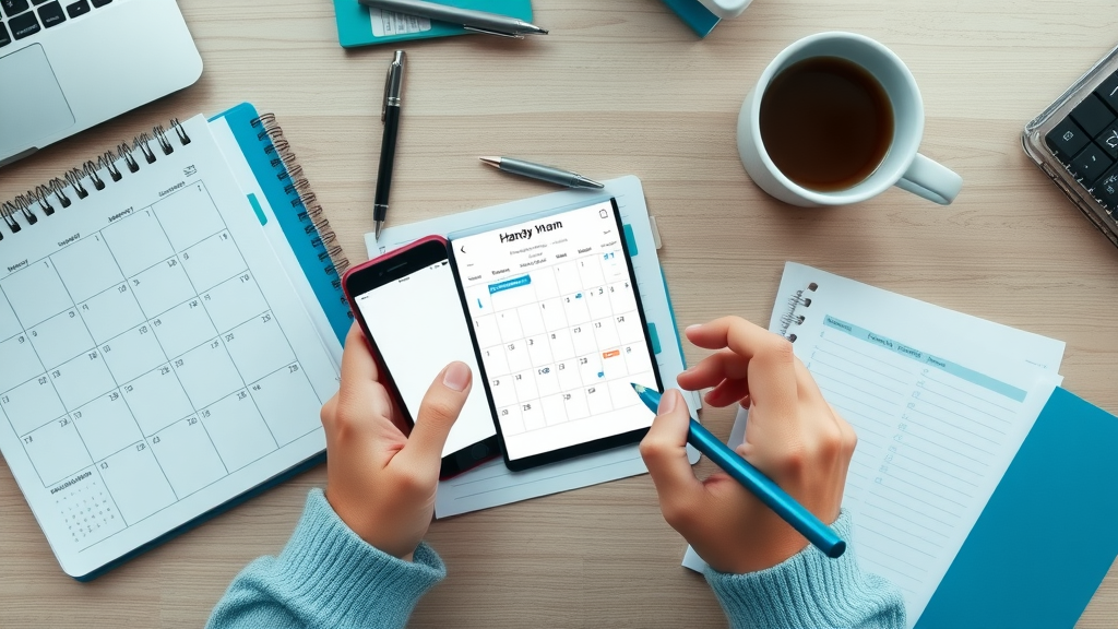 Home office workspace in Eustis Florida with calendar and smartphone for handyman service appointment scheduling